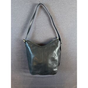 Stone Mountain Black Leather Hobo Shoulder Bag Brass Hardware